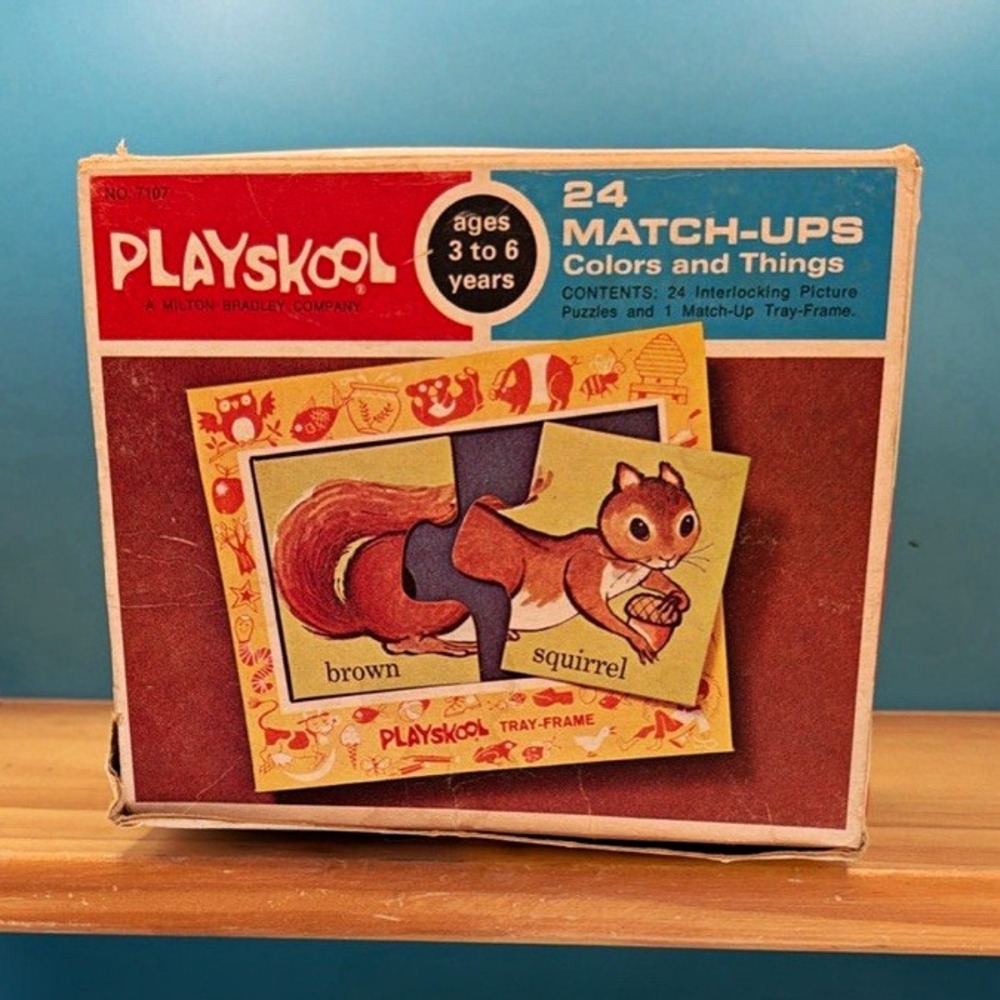 Vintage Playskool 24 Match Ups Puzzle Set No. 7107 only 22 of 24 puzzles 1970’s